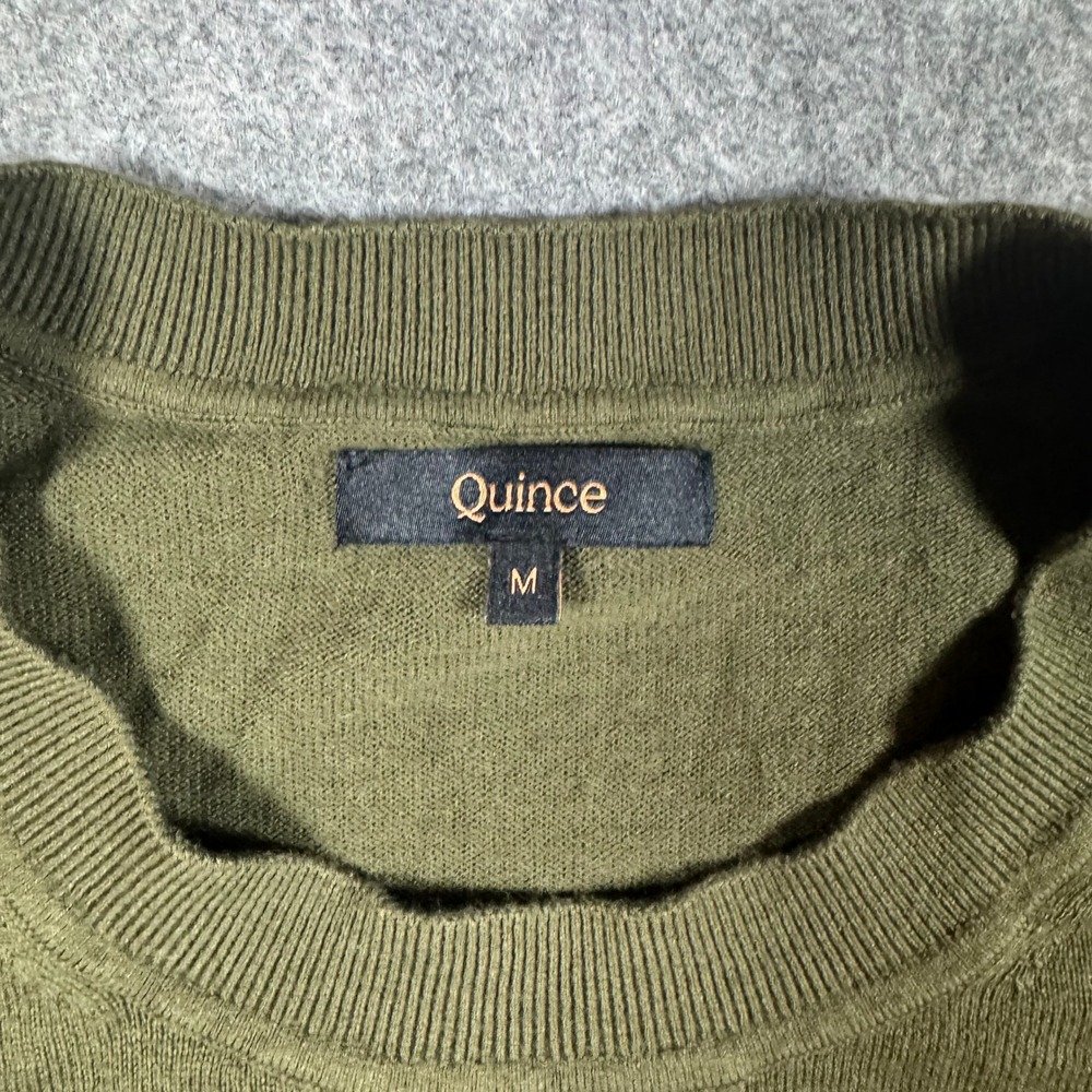 Quince Sweater Womens Medium Olive Green Cotton Cashmere Blend Crewneck Ribbed - Picture 3 of 8